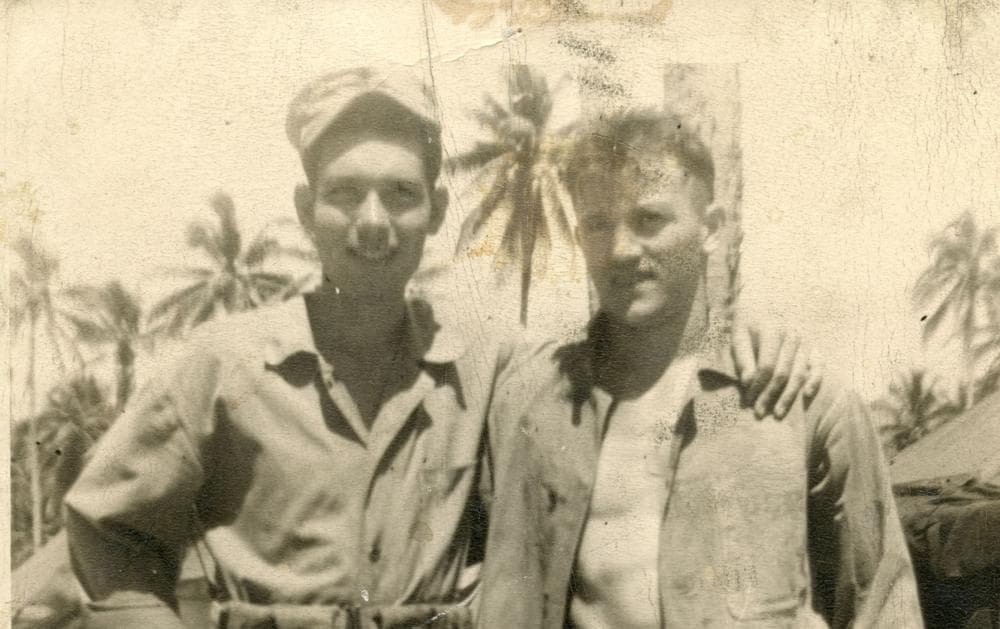 This photo inspired Dale Maharidge to find out what happened to his father during World War II. Steve Maharidge, right, is pictured fellow Marine Herman Mulligan on the island of Guadalcanal. (Courtesy of Dale Maharidge)