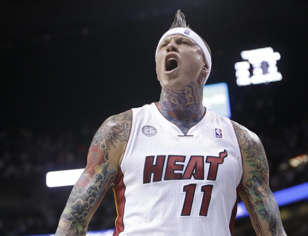 Chris &quot;Birdman&quot; Andersen has become a fan favorite in Miami for his play and his personality. (Lynne Sladky/AP)