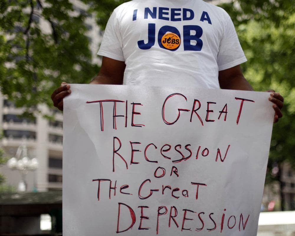 In this June, 2010, photo, Frank Wallace, who has been unemployed since May of 2009, is seen during a rally organized by the Philadelphia Unemployment Project. (AP Photo/Matt Rourke)