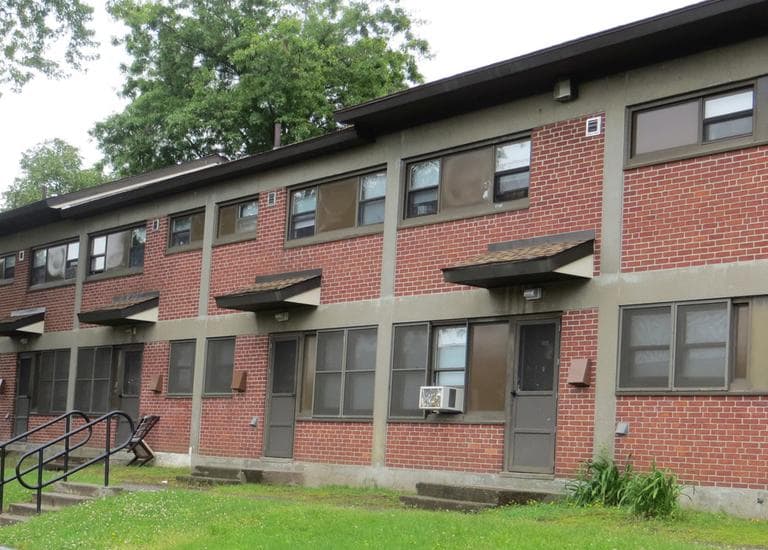 A typical row of duplex homes at Worcester's Great Brook Valley Apartments (Bruce Gellerman/WBUR)