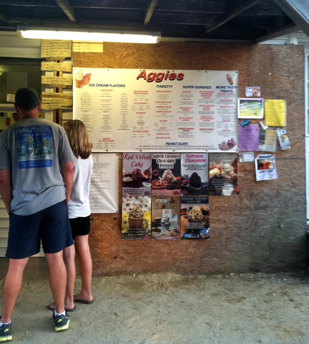 Customers wait in line at Aggie's in South Berwick, Maine. (Kathy Gunst/Here &amp; Now)