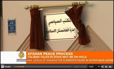 Screenshot from an Al Jazeera news segment on the planned negotiations between the Taliban and the United States. Click to watch the full video and read the news report. (Al Jazeera)