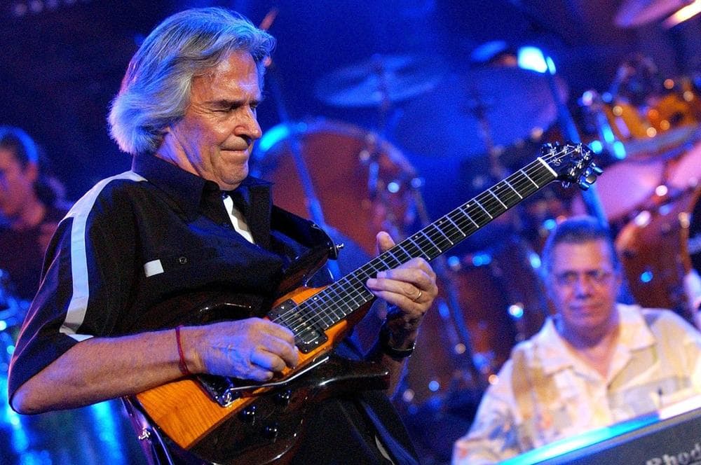 British guitarist John McLaughlin, left, and  and U.S. pianist Chick Corea, right, perform in Montreux, Switzerland, July 2004. (Laurent Gillieron/Keystone via AP)