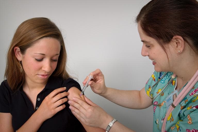 A teen girl receives an intramuscular immunization from a qualified nurse. The CDC says the two brands of HPV vaccine (Cervarix and Gardasil) are &quot;licensed, safe and effective&quot; for both males and females, ages 9 through 26. The vaccine is also recommended for men who have sex with men, through age 26. (James Gathany, Judy Schmidt/CDC)