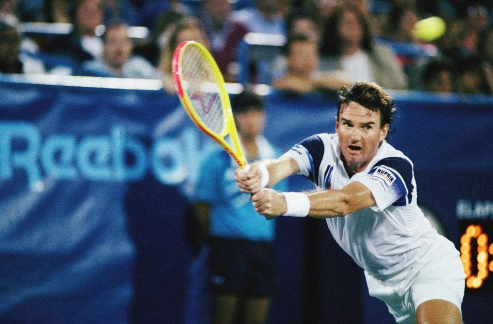 Jimmy Connors returns a volley against opponent Ivan Lendl at the U.S. Open, Friday, Sept. 5, 1992, New York. (Alex Brandon/AP)