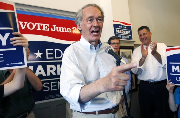 Rep. Ed Markey campaigned at Cafe on the Common in Waltham Sunday. (Michael Dwyer/AP)