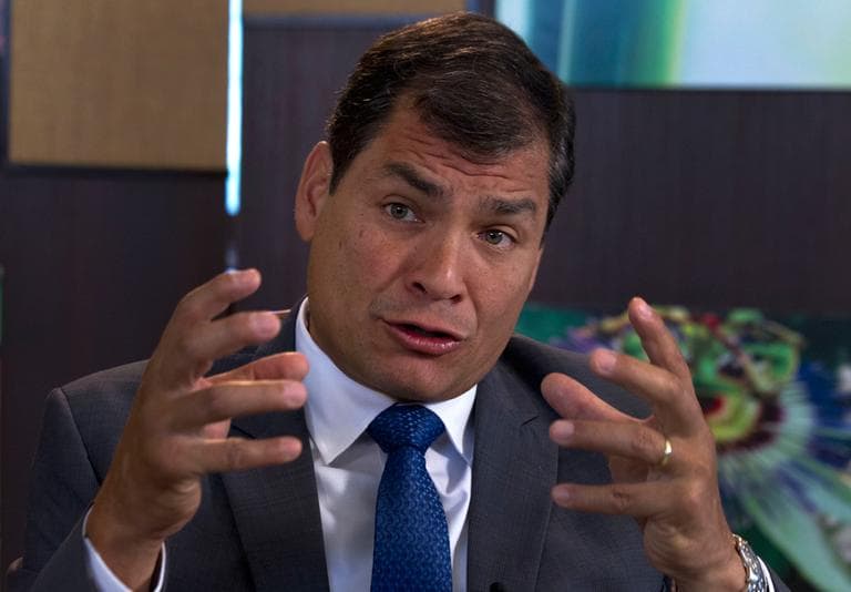 Ecuador's President Rafael Correa, speaks during a interview with The Associated Press in Portoviejo, Ecuador, Sunday, June 30, 2013. Correa said he had no idea Snowden’s intended destination was Ecuador when he fled Hong Kong for Russia last week. He said the Ecuadorean consul in London committed “a serious error” without consulting any officials in the capital, Quito, when the consul issued a letter of safe passage for Snowden.(Martin Mejia/AP)