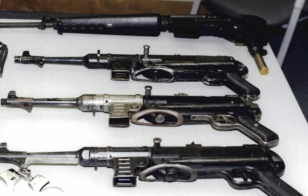 This undated photo released by the U.S. Attorney's Office and presented as evidence during the trial of James &quot;Whitey&quot; Bulger in U.S. District Court in Boston, Thursday, June 13, 2013, shows several weapons from an arsenal that investigators say the Bulger and his gang owned. Bulger is charged with a long list of crimes in a 32-count racketeering indictment, including participating in 19 killings in the 1970s and '80s. (AP)