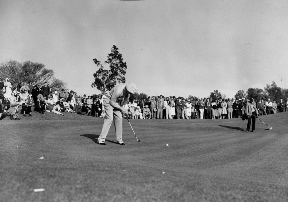 Byron Nelson of Reading, Pa., putts on the 18th green at the Augusta National Invitational at the Augusta National Golf Club in Augusta, Ga., April 2, 1937. (AP)