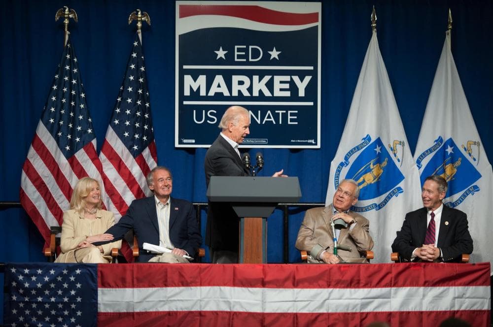 Vice President Joe Biden speaks at an Ed Markey campaign rally at the Iron Workers Local 7 in South Boston on Saturday, June 22, 2013. Markey, the Democratic candidate, and Republican Gabriel Gomez are keeping up busy schedules in the final weekend before the special election for the U.S. Senate, with both campaigns trying to rally supporters and mobilize for a get-out-the-vote effort. (AP)