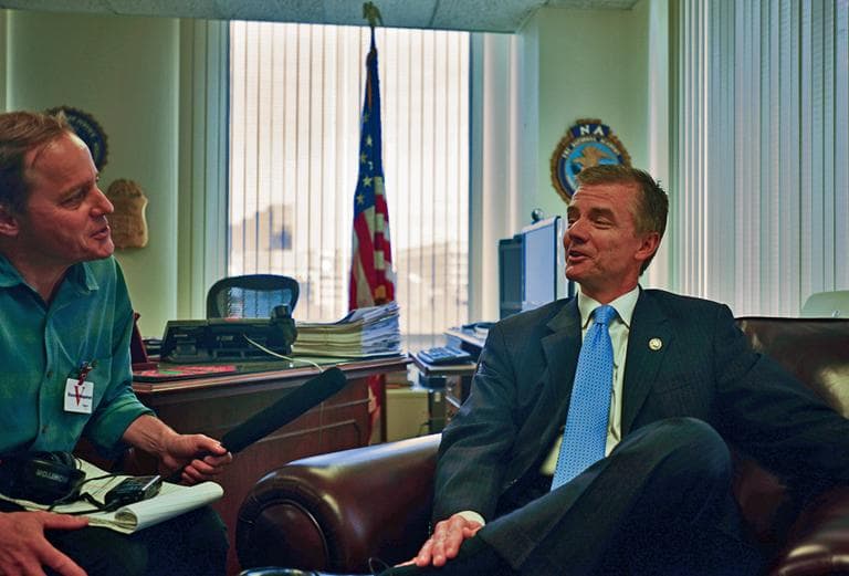 Anthony Brooks interviews FBI Special Agent in Charge Richard DesLauriers in his Boston office on June 18, 2013. (Alex Kingsbury/WBUR)