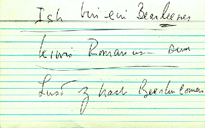 Kennedy's notecard spelling out how to pronounce the speech's signature German phrase. (Landesarchiv Berlin)