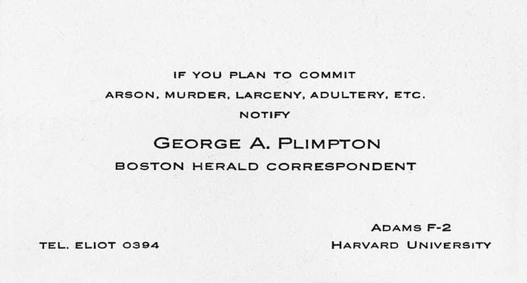 One of Plimpton's fake business cards. (Courtesy)
