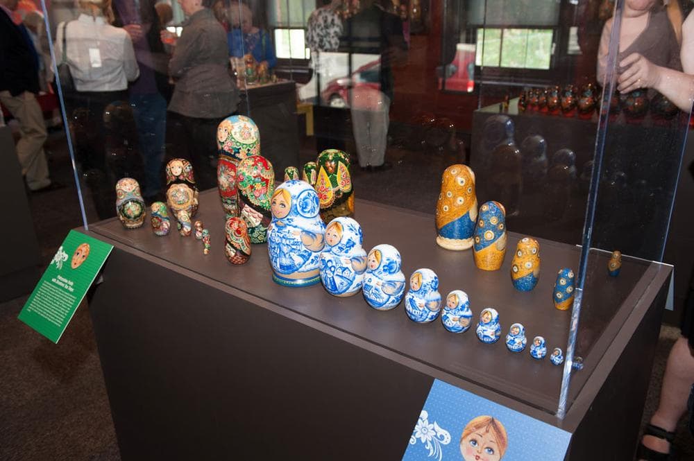 Set of 10 nesting dolls with delft-like coloring. (Dany Pelletier/Courtesy of Museum of Russian Icons)