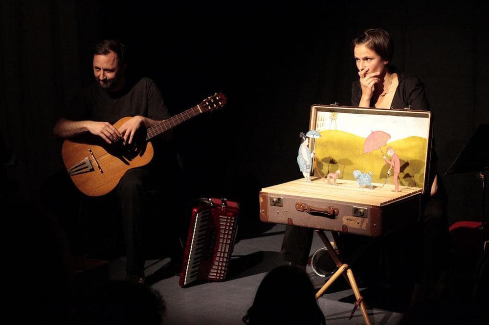 Barbara Steinitz and Björn Kollin of Berlin, Germany, perform “Schnurzpiepegal (Like Master, Like Dog).&quot; (Courtesy of Toy Theatre Festival)