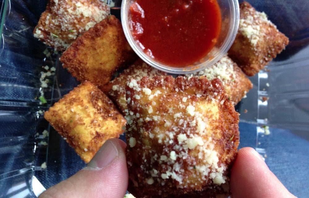 Toasted ravioli at Villa Farotto in St. Louis, Missouri. (Jeremy Hobson/Here &amp; Now)