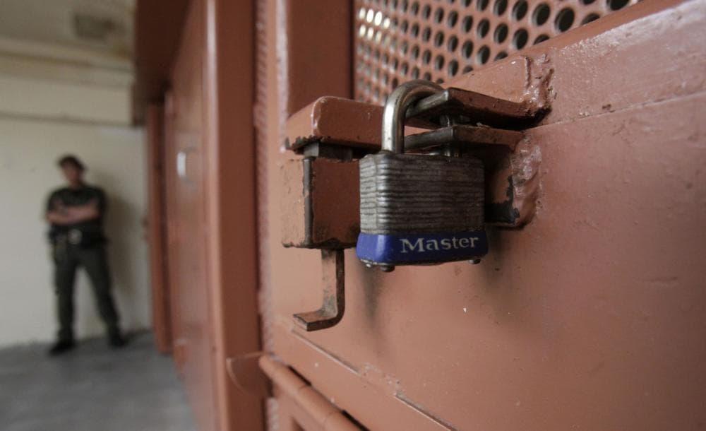 A lock is seen on a small port where items are passed to inmates without having to open the cell door in the Secure Housing Unit at the Pelican Bay State Prison near Crescent City, Calif., Wednesday, Aug. 17, 2011. (Rich Pedroncelli/AP)