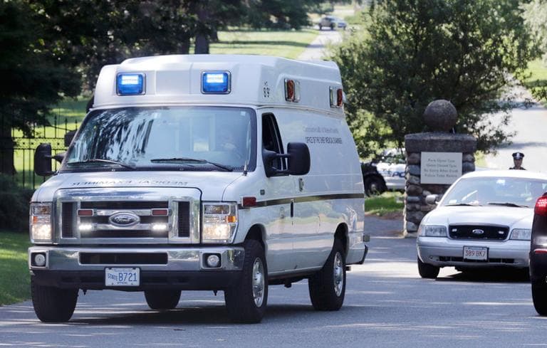 A medical examiner's van leaves the Puritan Lawn Memorial Park in Peabody Friday after exhuming Albert DeSalvo's body from a grave to confirm a forensic link to a Boston Strangler case. (Charles Krupa/AP)