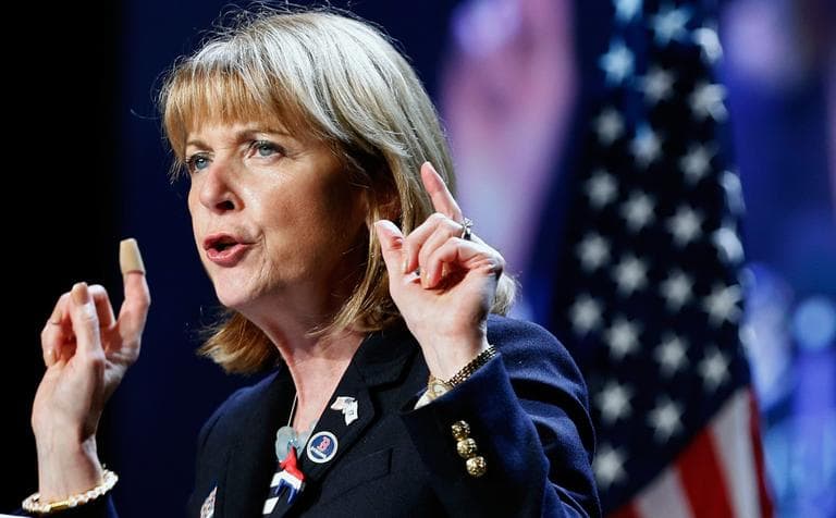 Attorney General Martha Coakley speaks at the state Democratic Convention in Lowell Saturday. (Michael Dwyer/AP)