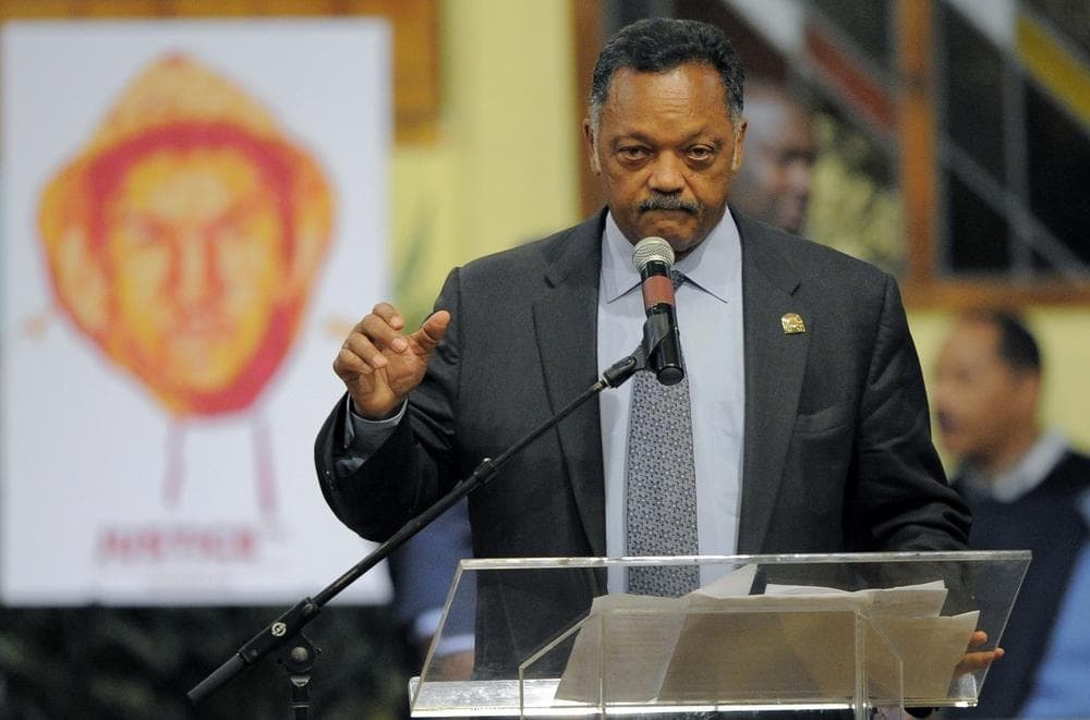 Rev. Jesse Jackson speaks during a rally on behalf of the family of shooting victim Trayvon Martin, Thursday, April 26, 2012, in Los Angeles. (Mark J. Terrill/AP)