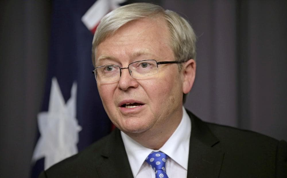 Australian prime minister Kevin Rudd speaks to the media on June 26, 2013. (Rick Rycroft/AP)