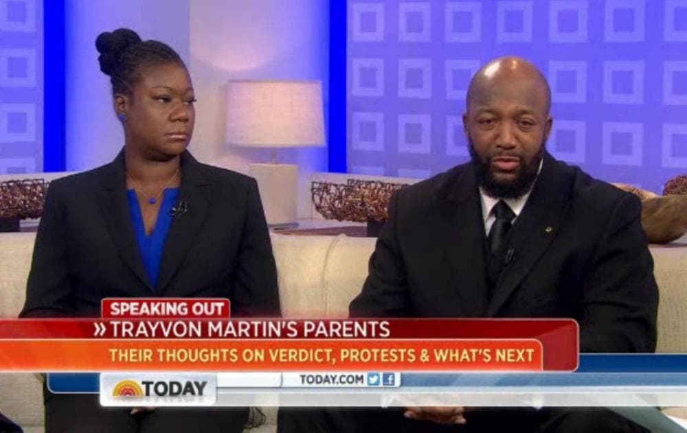 Trayvon Martin's parents, Sybrina Fulton and Tracy Martin, speak on NBC's Today show on Thursday, July 18, 2013. (NBC screenshot)