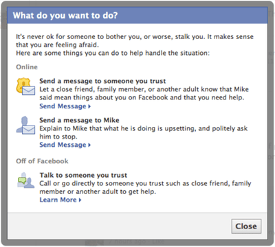 A screenshot of one of the new messages geared toward teenage Facebook users. 