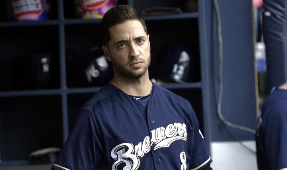 Milwaukee Brewers' Ryan Braun in the dugout during the seventh inning of a baseball game against the Cincinnati Reds Wednesday, July 10, 2013, in Milwaukee. (Morry Gash/AP)