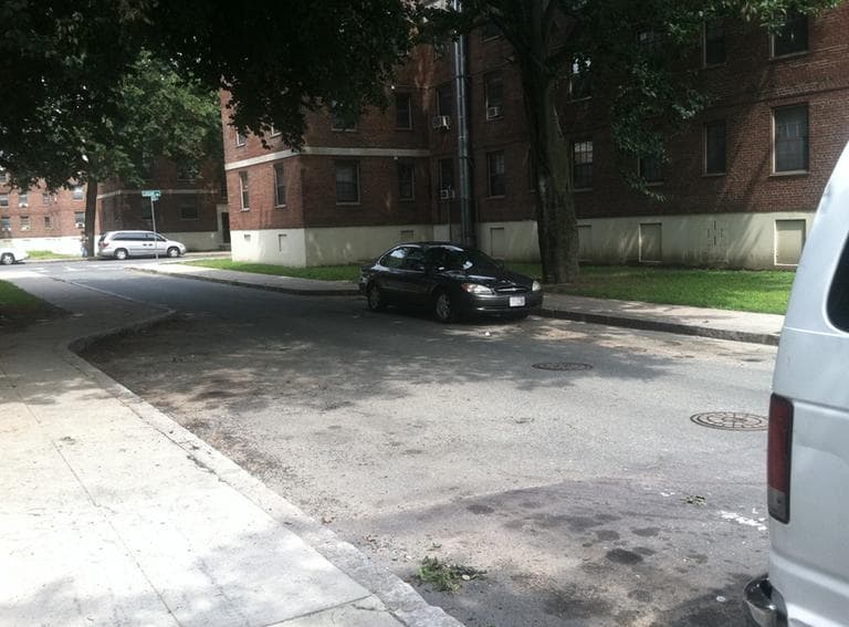 The location where Amy Lord's Jeep was found burning in South Boston on Tuesday morning. (Delores Handy/WBUR)
