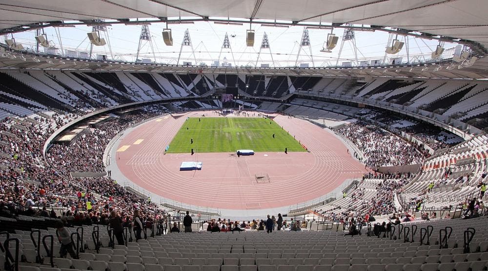 Inside the London Olympic Stadium in April 2012. (jeffowenphotos/Wikimedia Commons)
