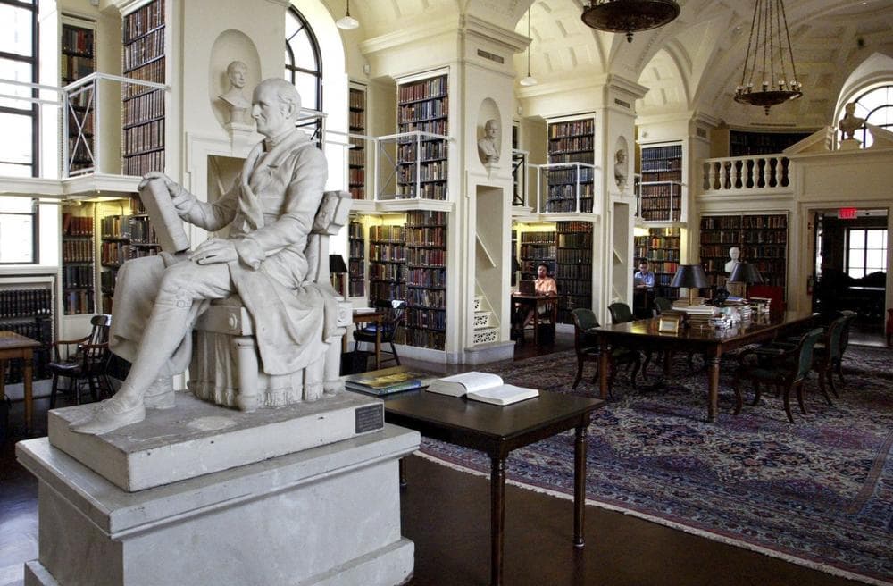 A statue of Nathaniel Bowditch's (1773-1838), a leading author in Navigation, Astronomy, and Mathematics, is seen inside The Boston Athenaeum Library Monday, Aug. 8, 2005 in Boston. The Boston Athenaeum, one of the oldest and most distinguished independent libraries in the United States, was founded in 1807 by members of the Anthology Society, a group of fourteen Boston gentlemen who had joined together in 1805 to edit The Monthly Anthology and Boston Review. (AP Photo/Bizuayehu Tesfaye)