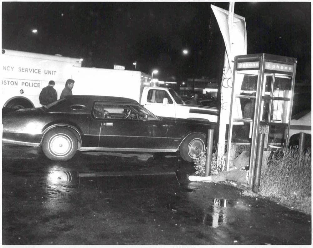 A crime scene where Edward Connors, one of Bulger's alleged victims, was shot to death in a telephone booth on June 12, 1975. (AP/U.S. Attorney's Office)