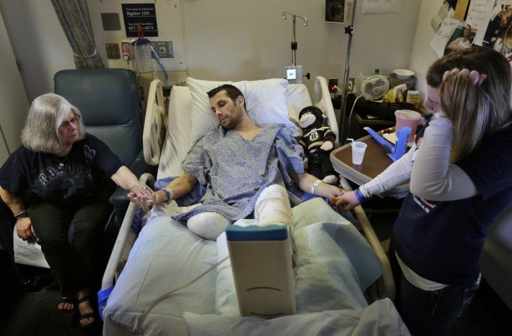 Marc Fucarile is the last marathon bombing survivor to leave the hospital. (Steven Senne/AP)