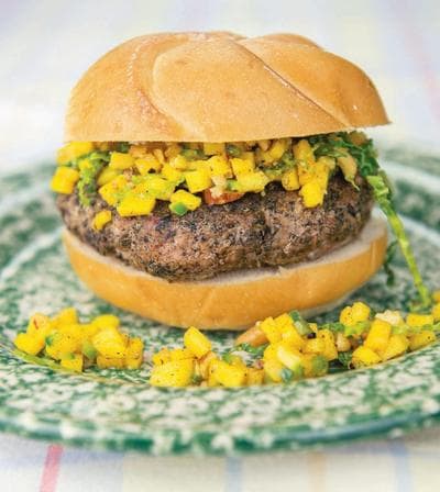 A classic burger jazzed up with Andy's mango chile slaw.