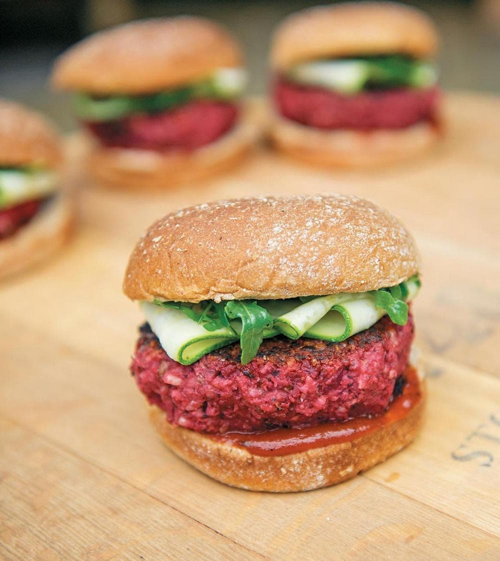 This might resemble a beef burger, but it's actually a completely vegan beet burger.