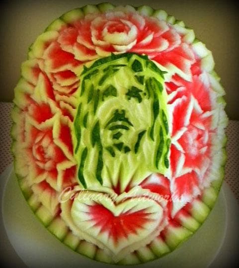 A watermelon becomes a portrait of Jesus. (Courtesy of Ruben Arroco)