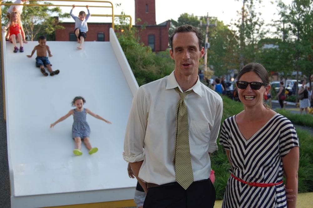 Wilson Martin and Eden Dutcher of GroundView designed the new playground. (Greg Cook)