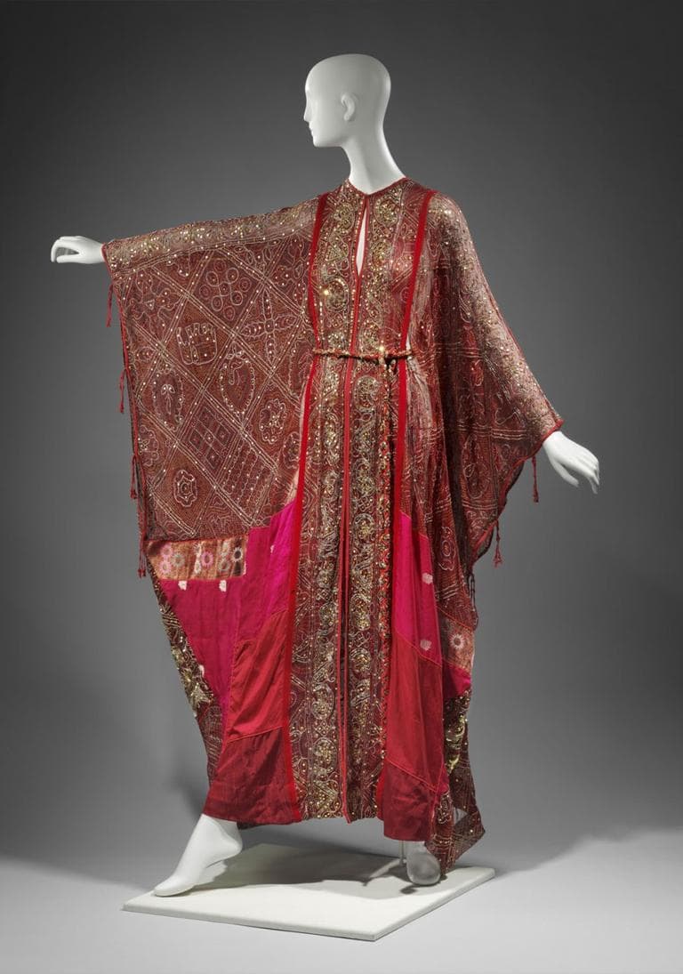 Thea Porter’s 1969 chiffon, silk and sequined woman’s caftan—traditional Middle Eastern garb newly incorporated into Western fashion in the 1960s. (Courtesy of the Museum of Fine Arts, Boston)