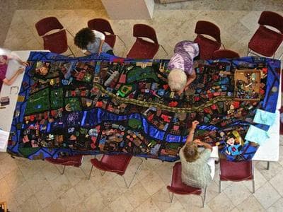Working on the &quot;Mending Boston&quot; quilt. (Courtesy photo)