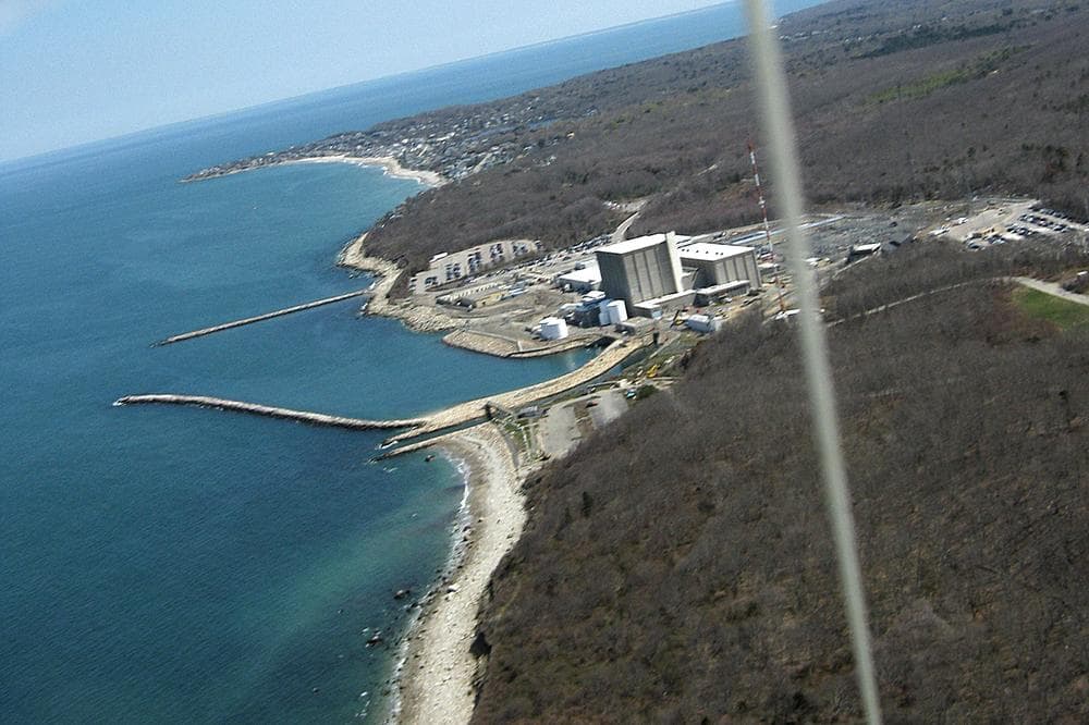 Aerial photo of the Pilgrim Nuclear Power Plant in Plymouth, Mass., taken from a kite by activists. (Courtesy Cape Cod Bay Watch)