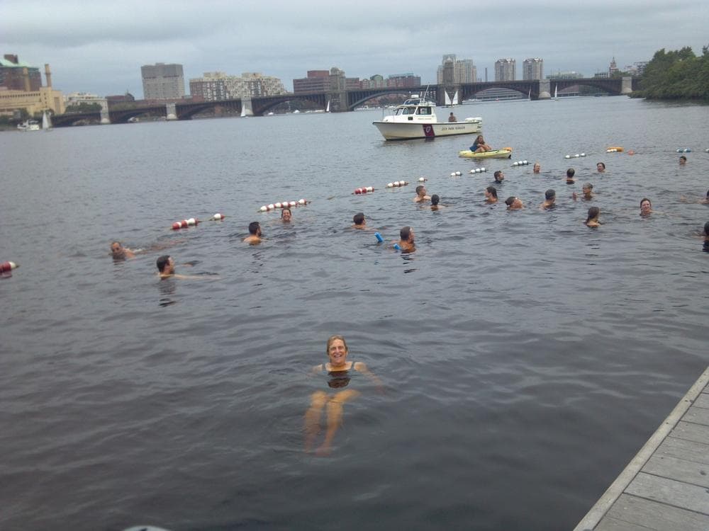 The author happily treads water in the Charles. (Courtesy)