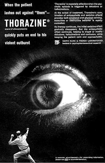 A 1960s ad for the anti-psychotic drug Thorazine (Wikimedia Commons)