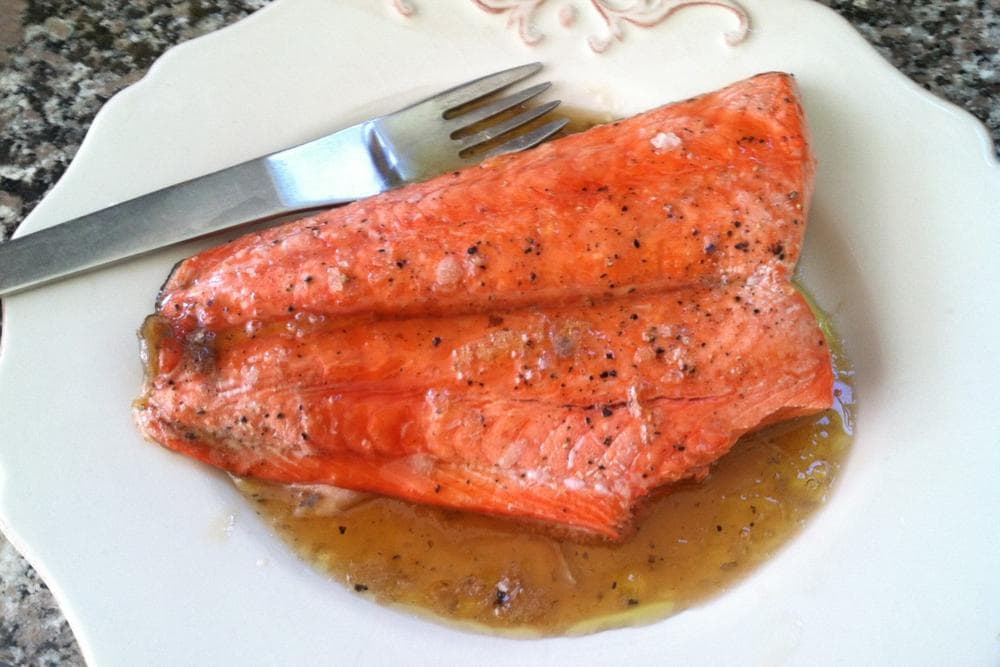 &quot;Grilled Salmon with Maple Glaze and Sea Salt.&quot; (Kathy Gunst/Here &amp; Now)