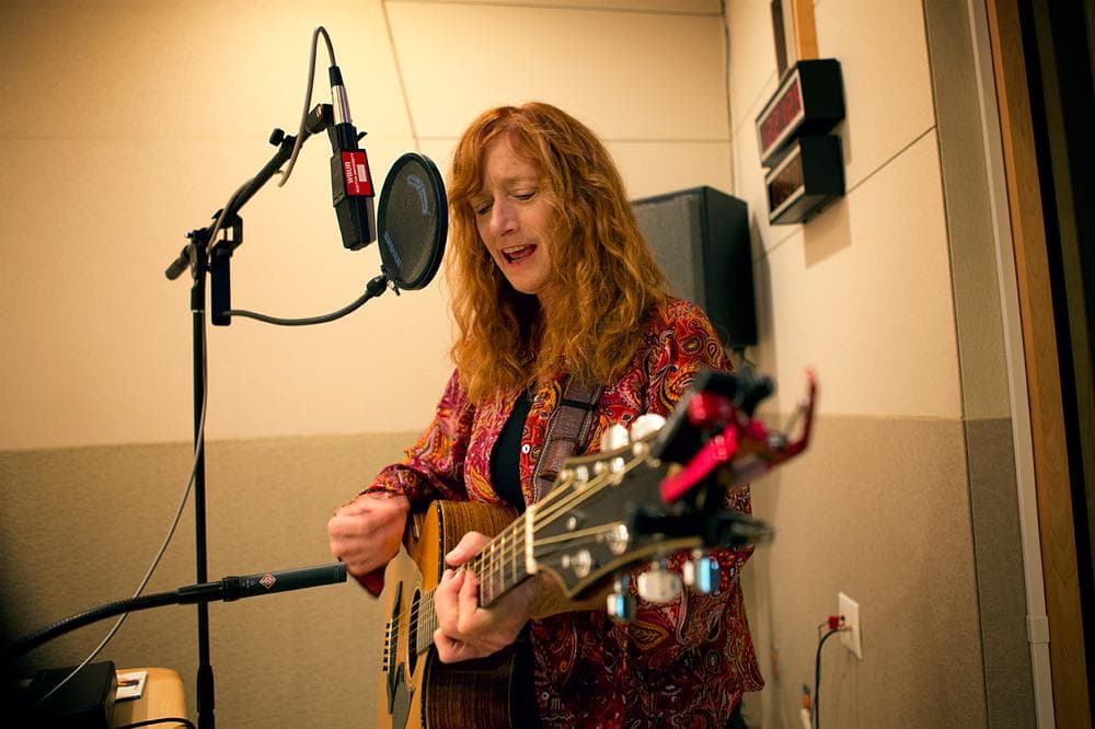 Patty Larkin in the Radio Boston studio. (Jesse Costa/WBUR)