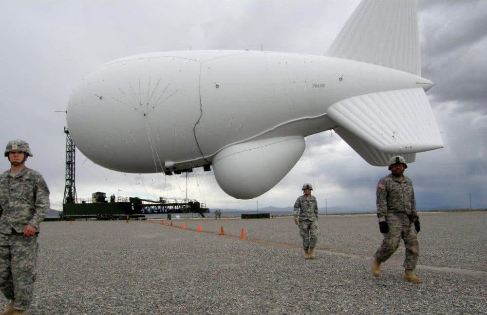 Pictured is one of the U.S. military aerostats developed by Raytheon. The giant blimps are about the size of a football field. (Courtesy of U.S. Army)