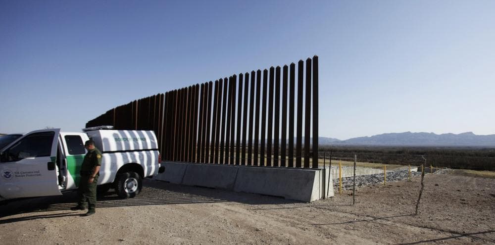 A U.S. Border Patrol sits at the end of the border fence at Fort Hancock in Hudspeth County, Texas, Friday, March 26, 2010. (LM Otero/AP)