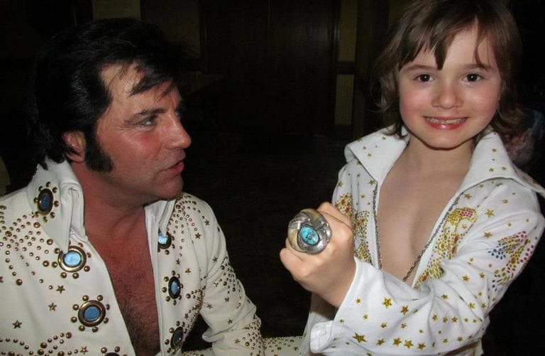 Benjamin Dalske, 7, is pictured in his Elvis attire, along with another tribute artist, Craig Newell. (Facebook)