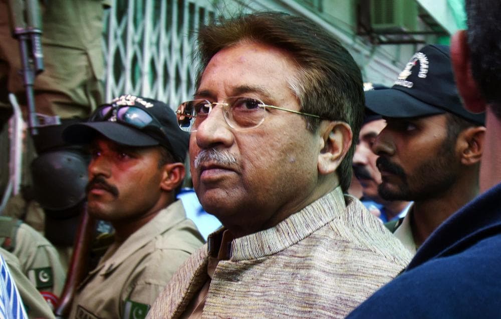In this April 20, 2013, photo, Pakistan&#039;s former president and military ruler Pervez Musharraf arrives at an anti-terrorism court in Islamabad, Pakistan. (Anjum Naveed/AP)