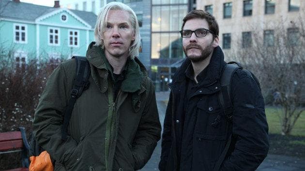 Among the films based on the Wikileaks saga is “The Fifth Estate,” starring Benedict Cumberbatch as Julian Assange and Daniel Bruhl as Daniel Domscheit-Berg. (DreamWorks)
