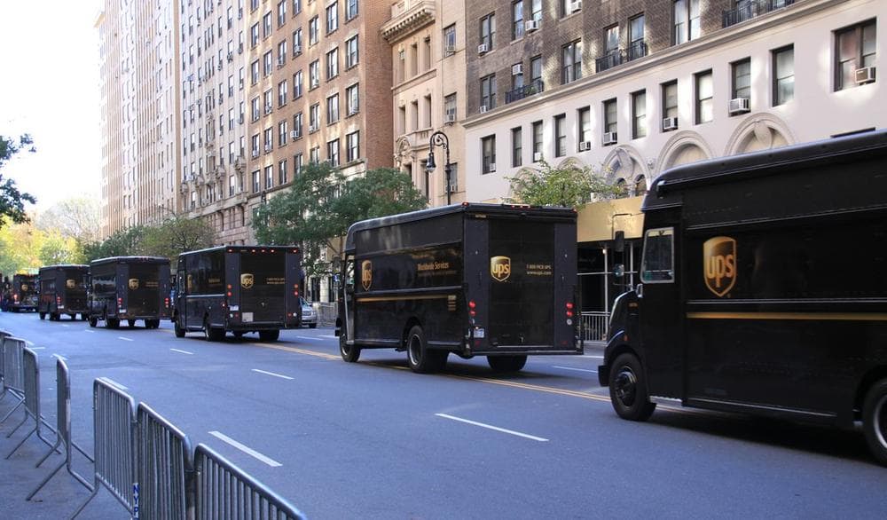 A line of UPS trucks in New York City. (Jeremy Vandel/Flickr)